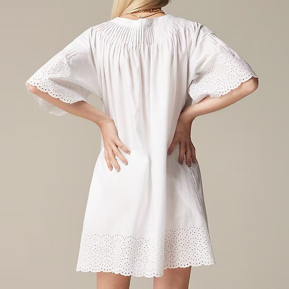 J Crew short sleeve Jolie dress in eyelet cotton poplin button front in white - Picture 2 of 12